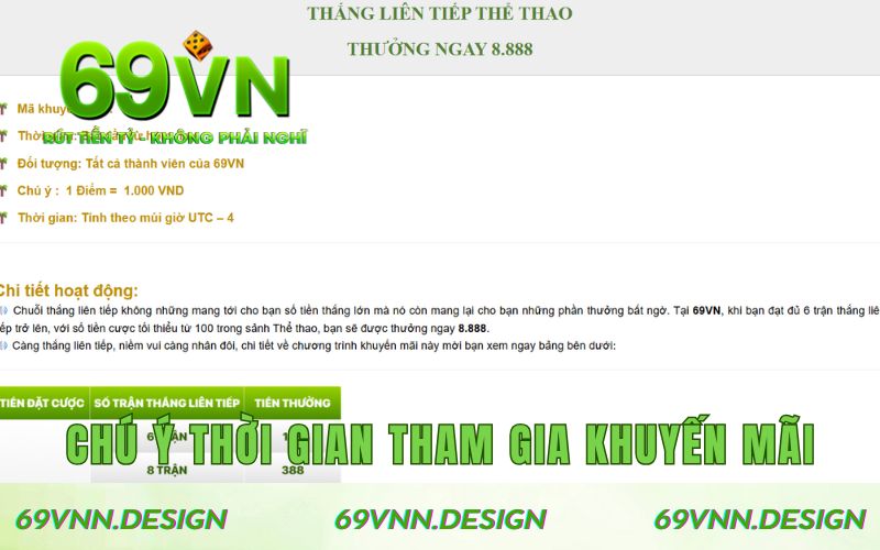 Chú ý thời hạn khuyến mãi 69VN được áp dụng